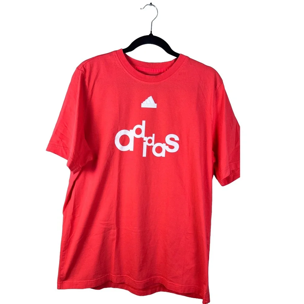 adidas Graphic T Shirt Men's Large Red Spellout Logo Streetwear Athleisure